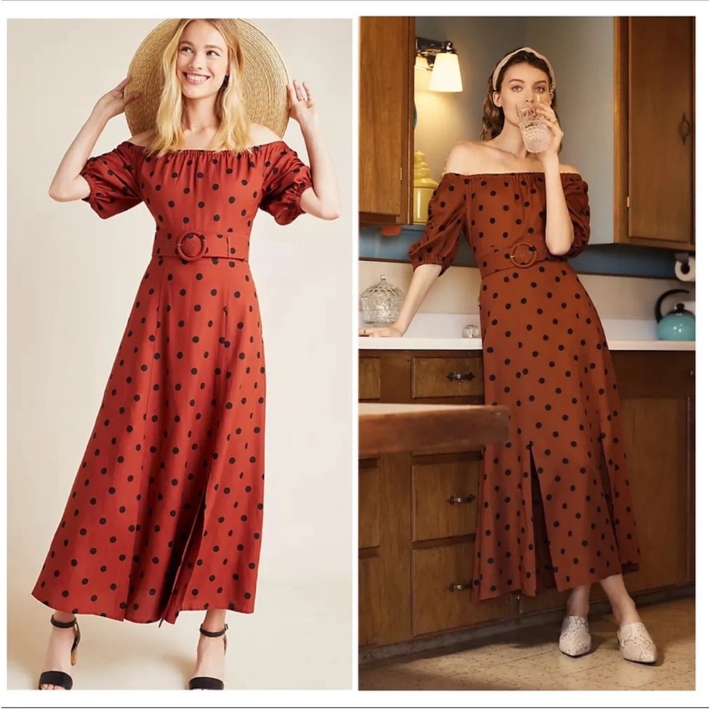 Anthropologie Brown Off-Shoulder Maxi Dress